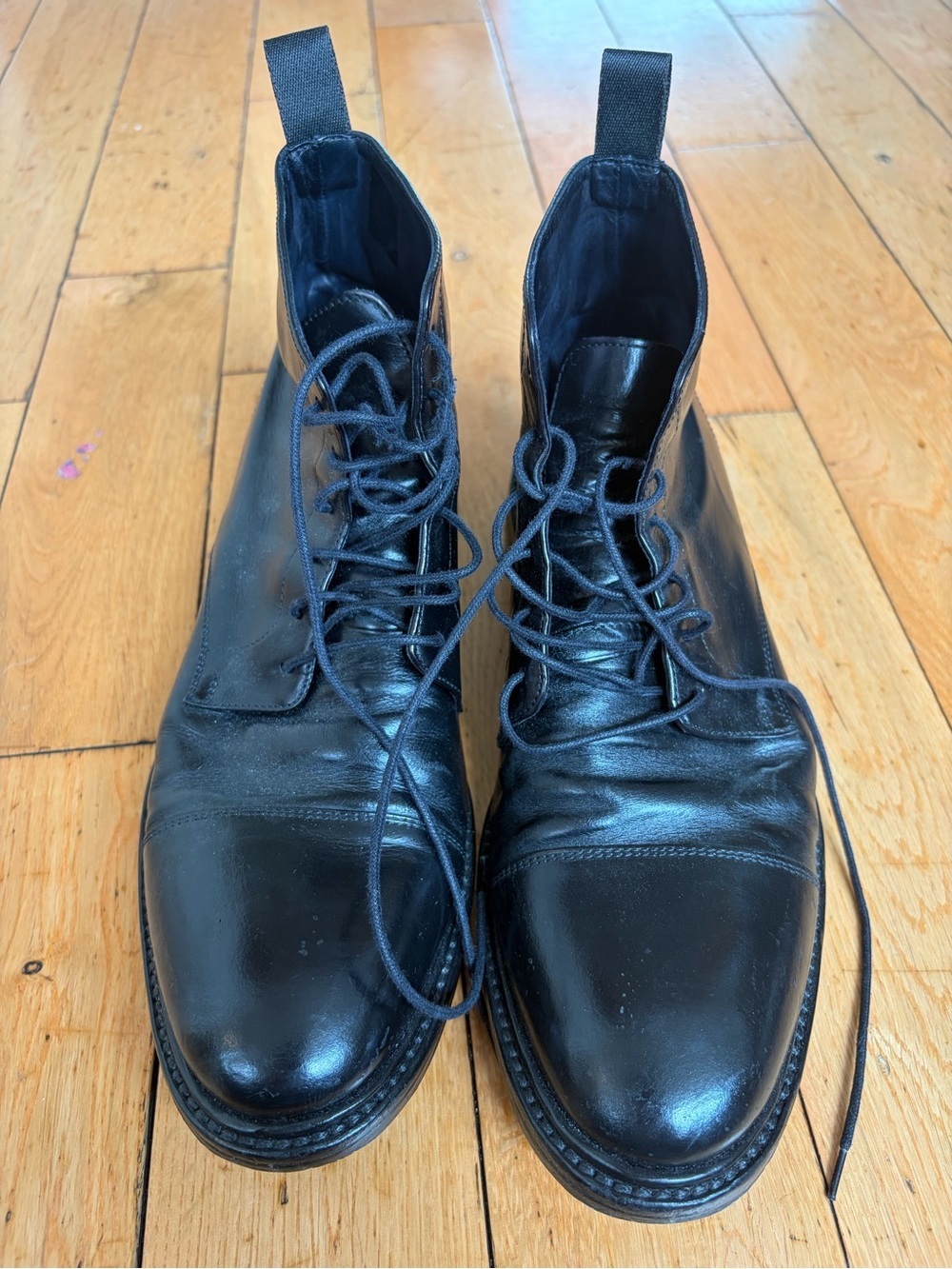 Paul Smith Black Leather Combat Cap Toe Lace Up Ankle Boots Mens Uk 7 US 8